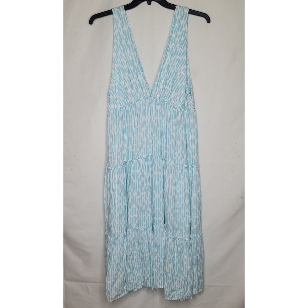 Relaxx by Exist -β Blue & White Abstract Tiered V-Neck Maxi Dress